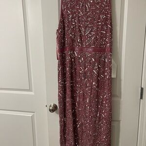 Mac Duggal Pink Geometric Sequin midi dress New